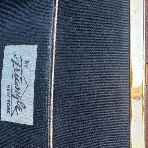 Vintage Triangle New York Black Suede Evening Clutch with Gold Chain Strap - Picture 8 of 9